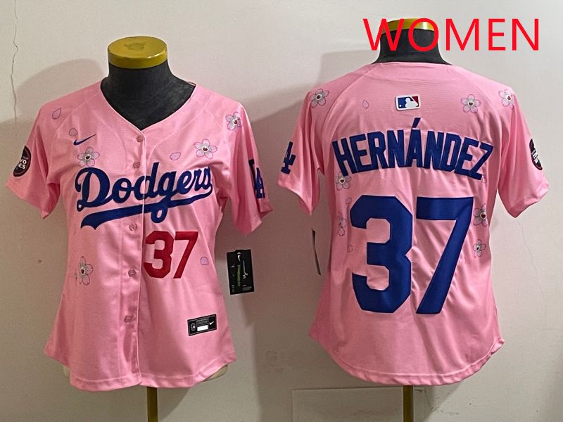Women Los Angeles Dodgers 37 Hernandz Pink Sakura Edition 2025 Nike MLB Jersey style 35